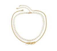 FFWTPY Collana Stratificata Perle Bianche Catena Cubana Argento Gioielli Donna Eleganti Accessori moda Italiana