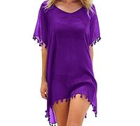 FFWTPY Copricostume Donna con Scollo V Copricostumi Chiffon Mare Abito da Spiaggia con Nappa Estivi Allentato Cover Up Costumi Bikini Cover Up Sexy Sciolto Beachwear (Viola)
