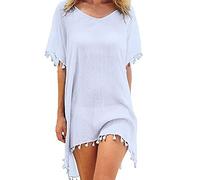 FFWTPY Copricostume Donna con Scollo V Copricostumi Chiffon Mare Abito da Spiaggia con Nappa Estivi Allentato Cover Up Costumi Bikini Cover Up Sexy Sciolto Beachwear (Bianco)