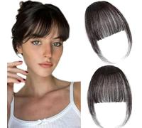 FFWTPY Frangia Frontale Tessuta a Mano con Basette Naturali 6g Capelli Veri Extension Clip Frangetta Liscia Corta Accessorio Acconciatura Parrucchino