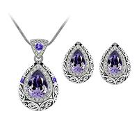 FFWTPY Parure Gioielli Set per Donna in Argento Vintage Cristalli Collana Orecchini Set Sposa Lacrima Collana Pendenti con Strass Orecchini Gioielli per Fidanzamento Nozze Damigella d'Onore