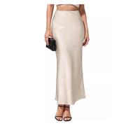 FFWTPY Gonna Donna Lunga Raso Vita Alta Elegante Chic Fishtail Gonne Moda Solida Colore Bohémien Casual Matita per Festa Cocktail (Beige/L)
