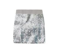 FFWTPY Gonna Donna Paillettes Estate Primavera Autunno Alta Vita Elastica Elegante Chic Mini Gonne Sexy Mezzo Vestito per Danza Street Club Party Corta (Argento)