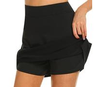 FFWTPY Gonna Tennis Donna Corta Sportiva Vita Alta Elasticizzata Skort 2 in 1 Sportivi Crossover Estiva Mini Skirt con Pantaloncino e Tasche per Sport Allenamento Corsa (Nero/XL)