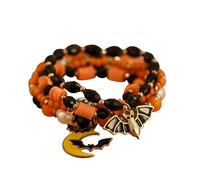FFWTPY Halloween Perline Set per Braccialetti di Zucca di Halloween Perline Colorate Braccialetti Impilabili per Halloween Ciondolo con Pipistrello e Zucca Gioielli di Halloween (Arancione04)