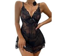 FFWTPY Lingerie Donna Pizzo Babydoll Trasparente Camicia da Notte Elegante Abbigliamento Intimo Completi Intimi Sexy con Fiore Decorativo Vestito Sensuale Mesh Floreale