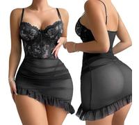 FFWTPY Lingerie Donna Pizzo Bustier Corsetto con Gonna Asimmetrica Abbigliamento Intimo Elegante Body Pizzo Floreale Completo Intimi Vestito Sensuale