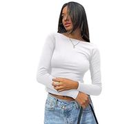FFWTPY Maglia Schiena Scoperta Donna Maglietta Maniche Lunghe Sexy Crop Top Sottogiacca Aderente T-Shirt Tinta Unita Casual Shirt Corto Elegante Pullover
