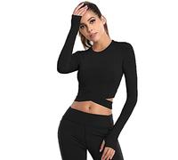FFWTPY Maglia Sportiva da Donna Magliette a Maniche Lunghe Yoga Top Corto Senza Cuciture Camicia Sportiva Allenamento Asciugatura Rapida Magliette per Fitness Palestra