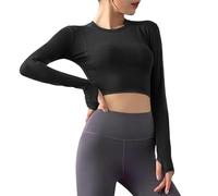 FFWTPY Maglia Sportiva da Donna Manica Lunga Maglietta Allenamento Corto Yoga Top Senza Cuciture Camicie da Corsa per Ragazze Palestra Fitness
