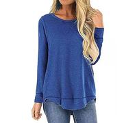 FFWTPY Magliette a Maniche Lunghe Donna Casual Tunica Bluse Collo Rotondo Elegante T-Shirt Tinta Unita Top Elasticizzato Camicetta Maglie Pullover per Primavera Autuno