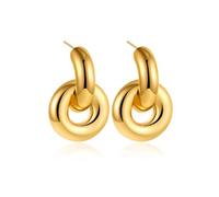 FFWTPY Orecchini Cerchio Doppio Anello Intrecciato Geometrico Minimalista Lucido Elegante Stile Italiano Accessorio Femminile