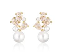 FFWTPY Orecchini Eleganti Goccia Cristallo Zirconia Perla Simulata Brillanti Argento Lusso Donna Matrimonio Cerimonia Gioielli