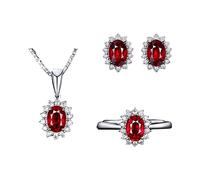 FFWTPY Parure Gioielli Donna Ovale Rubino Cristallo Collana Orecchini Anello Elegante Matrimonio Cerimonia Lusso