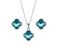 FFWTPY Parure Gioielli Trifoglio Cristallo Rosso Collana Orecchini Set Donna Elegante Argento Accessori Brillanti