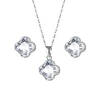 FFWTPY Parure Gioielli Trifoglio Cristallo Rosso Collana Orecchini Set Donna Elegante Argento Accessori Brillanti