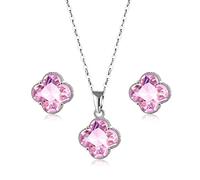 FFWTPY Parure Gioielli Trifoglio Cristallo Rosso Collana Orecchini Set Donna Elegante Argento Accessori Brillanti
