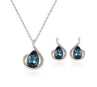 FFWTPY Parure Goccia Cristallo Blu Collana Orecchini Elegante Gioielli Donna Cerimonia Matrimonio Compleanno