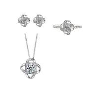 FFWTPY Parure Nodo Celtico Collana Orecchini Anello Gioielli Donna Cristallo Zirconia Cubica Argento