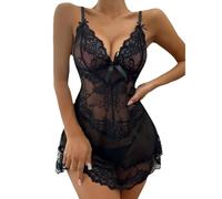FFWTPY Pigiama Sexydonna Sottoveste con Pizzo Floreale Camicia da Notte Trasparente Vestito Elegante Abbigliamento da Notte Intimo Decorato Hot Abito Seducente