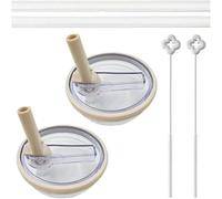 FFWTPY Set Coperchi per Bicchieri Trasparenti Rotondi e Riutilizzabili Antipolvere con Cannucce e Spazzole Design a Fiore per Casa e Ufficio (Bianco sporco)