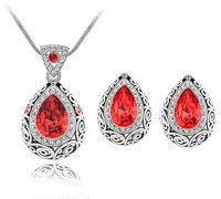 FFWTPY Set Di Gioielli Da Donna Con Pendente A Goccia Verde Smeraldo E Orecchini Abbinati Elegante Collana Placcata In Argento Con Cristalli Accessori Di Alta Qualità Per Occasioni Speciali