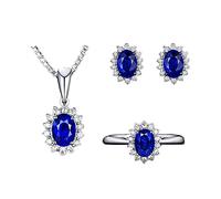 FFWTPY Set Di Gioielli Da Donna Con Rubino Sintetico E Zirconi Collana Orecchini E Anello Placcati In Argento Elegante Set Di Gioielli Per Completi Da Sera E Cerimonie