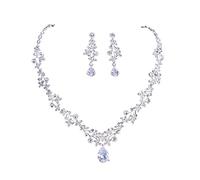 FFWTPY Set di gioielli da Sposa con Strass Collane in Argento Collana e Orecchini Pendenti Donna di Cristallo Ciondolo Accessori per Donne e Ragazze Anniversario Valentino