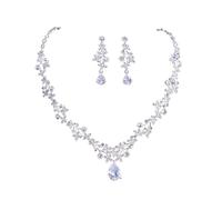 FFWTPY Set di gioielli da Sposa con Strass Collane in Argento Collana e Orecchini Pendenti Donna di Cristallo Ciondolo Accessori per Donne e Ragazze Anniversario Valentino