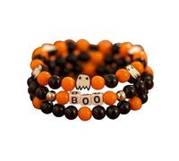 FFWTPY Set di Perline per Braccialetti Halloween - Braccialetti Impilabili con Ciondolo Pipistrello e Zucca - Gioielli per Festa di Halloween (Arancione02)