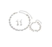FFWTPY Set Gioielli Donna Perla Cristallo Collana Bracciale Orecchini Elegante Parure Matrimonio Cerimonia Lusso