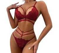 FFWTPY Sexy Lingerie Set Biancheria Intima delle Donne 2-Piece Set Biancheria Intima Passione Perizoma Pigiama Regolabile in Pizzo Cinghie di Spalla Due Reggiseni (Rosso S)