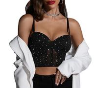 FFWTPY Top Donna Elegante Estive Tank Tops Sexy Slim Fit Corsetto con Spalline Sottili Senza Disossato Crop Y2K alla Moda Canotta per Clubwear (Nero/L)