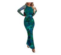 FFWTPY Vestito Donna Elegante Manica Lunga Vintage Bohémien Etnico Casual Lung Bodycon Moda Avvolgere Vestitino Abito per Feste Cocktail (Verde/M)
