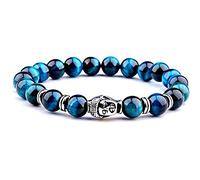 FG Jewels Braccialetto di protezione simbolo Buddha tibetano uomo/donna, bracciale in pietra naturale occhio di tigre, blu turchese, bracciale perla 8 mm, braccialetto portafortuna regalo di Natale,