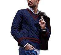 FGAITH Maglione Lavorato A Maglia Uomo Scollo A V Maglione Uomo A Righe Autunno E Inverno Morbido E Confortevole Maglione Uomo Vacanze Maglione Uomo Casual C-Navy M