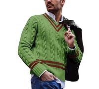 FGAITH Maglione Lavorato A Maglia Uomo Scollo A V Maglione Uomo A Righe Autunno E Inverno Morbido E Confortevole Maglione Uomo Vacanze Maglione Uomo Casual D-Green M