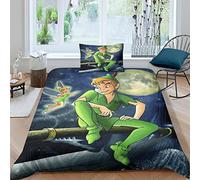 FGAITH Set Copripiumino, Set 3D Con Motivo Di Peter Pan, Set Di Biancheria Da Letto Per Bambini E Ragazze, Decorazione Per Camera Da Letto, Motivo Animazione Single（135x200cm）