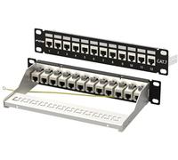 FGB Pannello patch 1U a 12 porte, Cat7, rack di rete montabile, RJ45, accoppiatore Keystone schermato con barra posteriore, cablaggio di rete Inline Keystone per switch di rete Gigabit