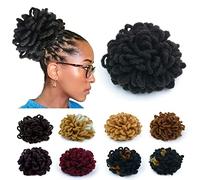 FGBFASS Afro Puff Drawstring Ponytail Hair Bun Hairpieces Synthetic Dreadlock Faux Locs Clip in on Chignon Scrunchies Hairpiece Loc Ponytail for Black Women Girls(Nature Black)