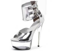 FgdeupY 15CM/5.9IN Sandali da Donna con Fondo Spesso Trasparente Piattaforma Peep Toe Cinturino alla Caviglia Stiletto Abito con Tacco Alto Zip,Argento,38 EU