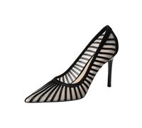 FgdeupY 9.5CM Scarpe da Donna a Punta in Rete con Tacco Alto Punta Chiusa Tacco Svasato Slip-On Party Wedding Office Dress Shoes,Nero,40 EU