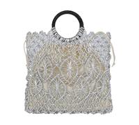 FGDTREE Borsa intrecciata a mano Elegante pochette Borsa Toted Bag Estivi Borse da Spiaggia per Vacanze Borsa Casual Regali Spiaggia per le Donne Borsa con Manico Superiore, Argento