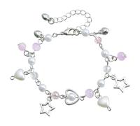 FGDTREE Braccialetto fatto a mano con perline e ciondolo a forma di cuore con stella e ala e fiocco, catena regolabile, idea regalo, Misura unica, come descritto
