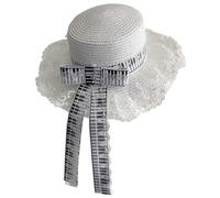 FGDTREE Cappello da sole in paglia con note musicali anime, cappello da viaggio a tesa larga, per spiaggia, vacanze e attività all'aperto, spiaggia, sole per le donne, bianco, S-XXL