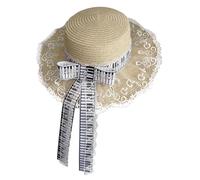 FGDTREE Cappello da sole in paglia con note musicali anime, cappello da viaggio a tesa larga, per spiaggia, vacanze e attività all'aperto, spiaggia, sole per le donne, Beige, S-XXL