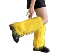 FGDTREE Coprigambe in peluche colorato caldo elegante ghette invernali per le donne inverno spesso peloso scaldamuscoli stivali polsini peluche leggings coperture, Giallo, Taglia unica
