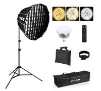 FGen Softbox Parabolico 60cm 120W LED E27 con Telecomando e 3 Modi | Griglia Nido d'Ape, Design Parabolico, Luce Morbida. Cavo 315cm, Treppiede 68-200cm, Sacco Sabbia. Per Ritratti e Streaming