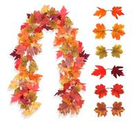 FGHB 2 Pcs Artificiale Autunno foglie di acero ghirlanda 5.7Ft pezzi caduta appendendo viti ghirlanda viti piante appendendo colorato autunno decorazione per casa Natale ringraziamento festa di nozze