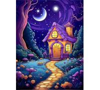 fghgbf Dipingere con i Numeri Adulti,Notte Casa Luna Kit di Pittura su Tela Fai-da-Te per Principianti,40x50cm con 3 Pennelli e Colori aAcrilici Paint by Numbers per Casa Decora Regalo con cornice